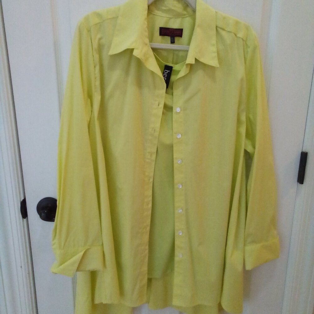 Lime green Crazy Larry tunic shirt and Berek tank